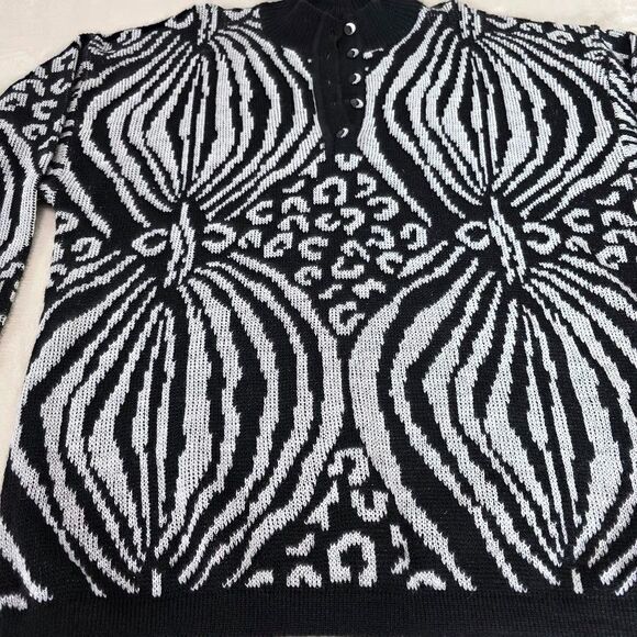 Laura Lorani Sweater Black White Geometric Print Wool Blend Long Sleeve No Size - Picture 2 of 10